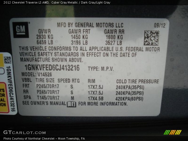Cyber Gray Metallic / Dark Gray/Light Gray 2012 Chevrolet Traverse LS AWD