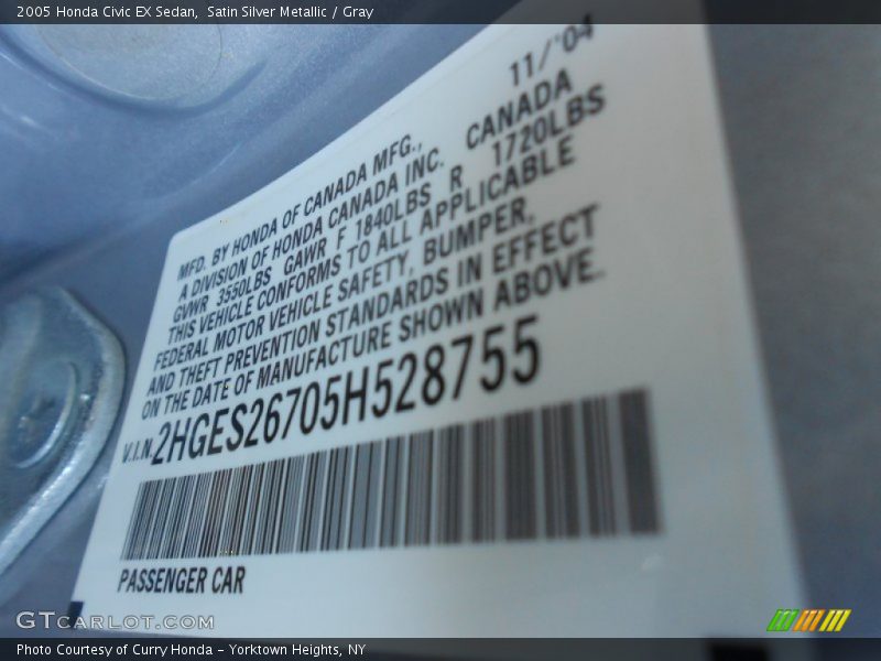 Satin Silver Metallic / Gray 2005 Honda Civic EX Sedan