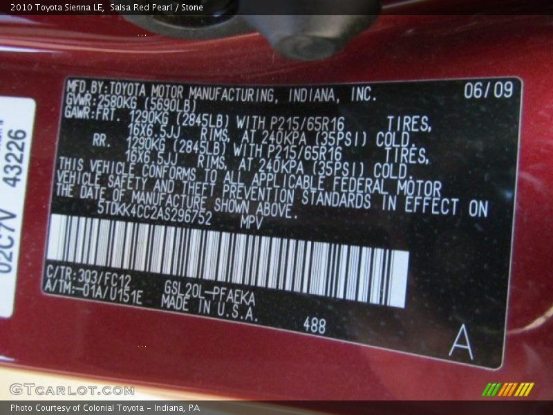 Salsa Red Pearl / Stone 2010 Toyota Sienna LE