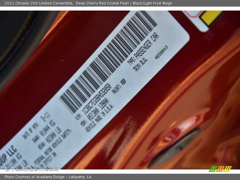 Deep Cherry Red Crystal Pearl / Black/Light Frost Beige 2011 Chrysler 200 Limited Convertible