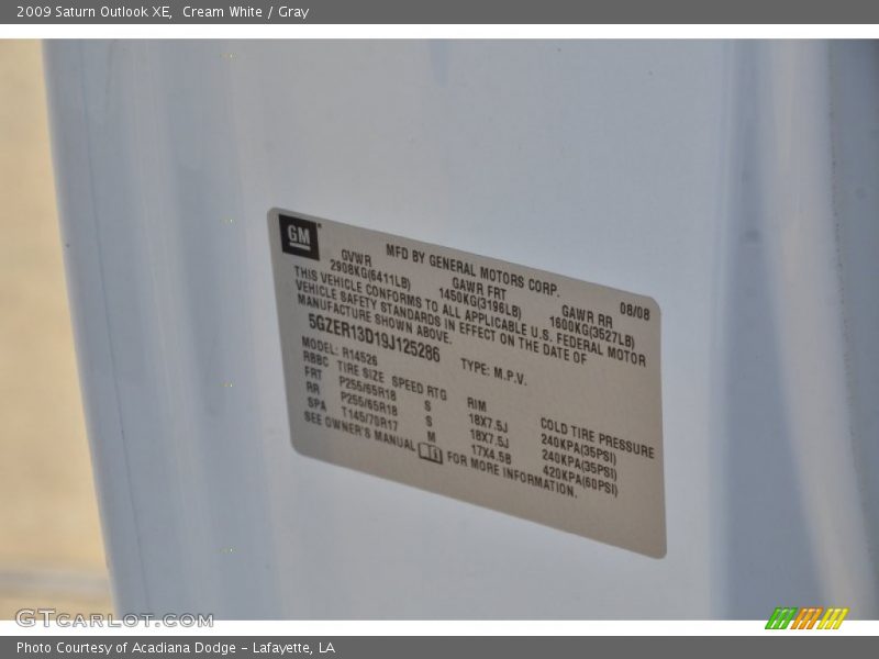 Cream White / Gray 2009 Saturn Outlook XE