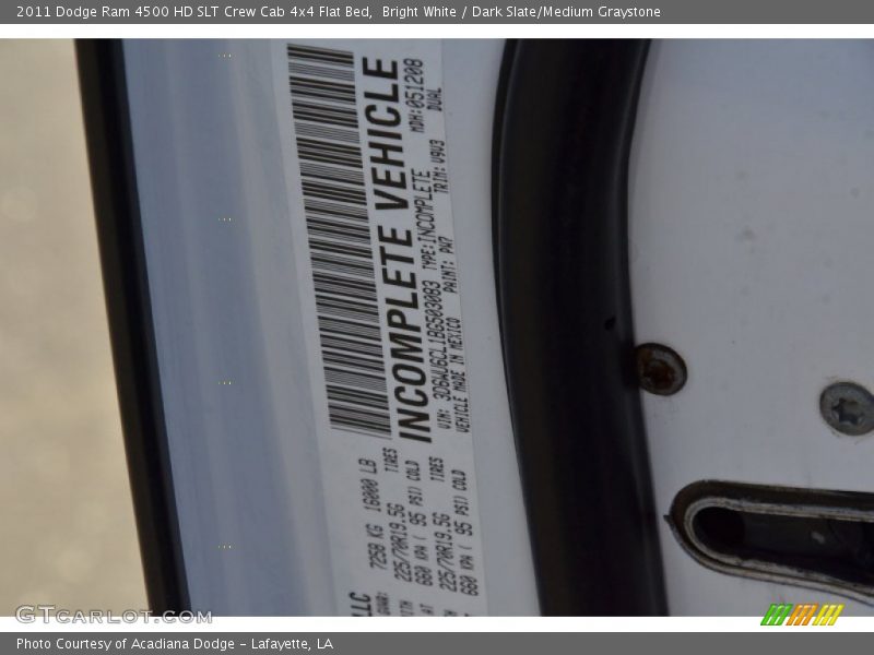 Bright White / Dark Slate/Medium Graystone 2011 Dodge Ram 4500 HD SLT Crew Cab 4x4 Flat Bed