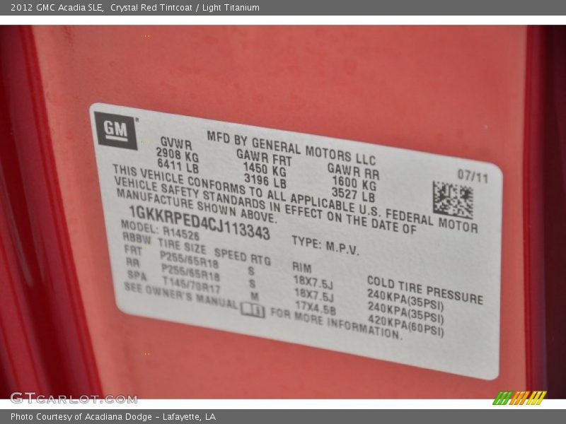 Crystal Red Tintcoat / Light Titanium 2012 GMC Acadia SLE