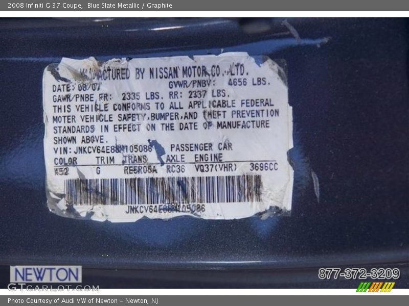 Blue Slate Metallic / Graphite 2008 Infiniti G 37 Coupe