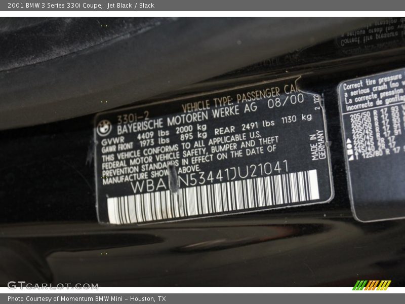 Jet Black / Black 2001 BMW 3 Series 330i Coupe