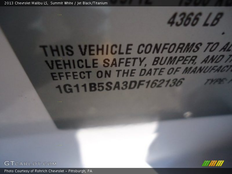 Summit White / Jet Black/Titanium 2013 Chevrolet Malibu LS