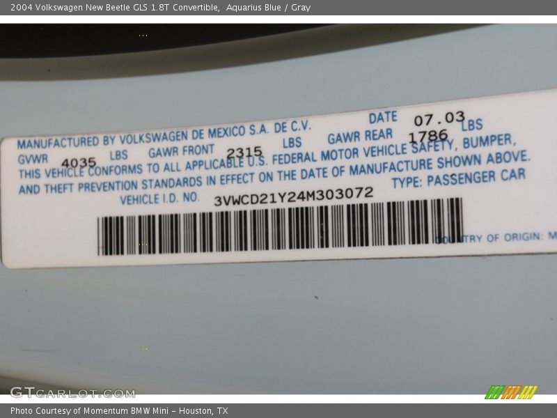 Aquarius Blue / Gray 2004 Volkswagen New Beetle GLS 1.8T Convertible