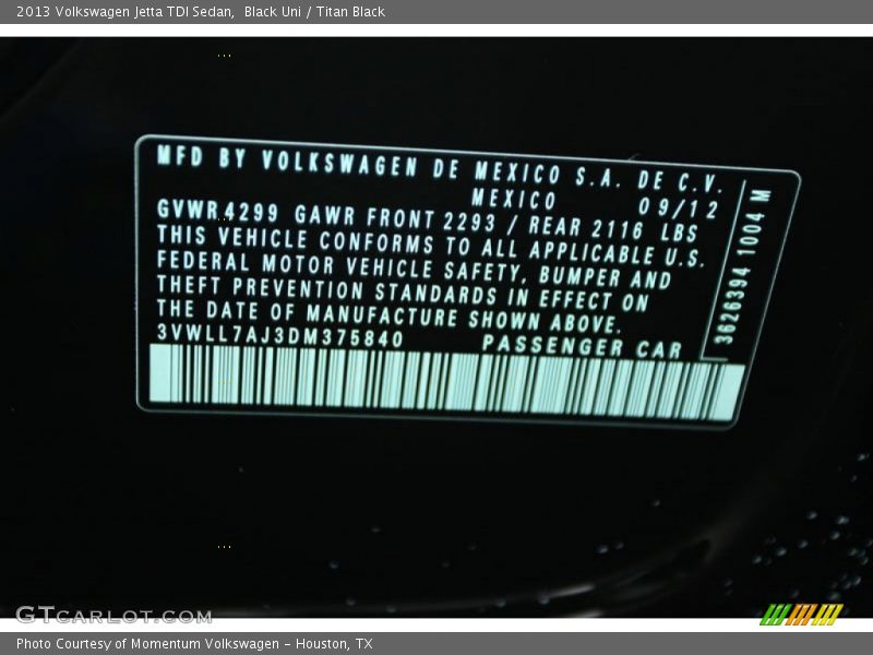 Black Uni / Titan Black 2013 Volkswagen Jetta TDI Sedan