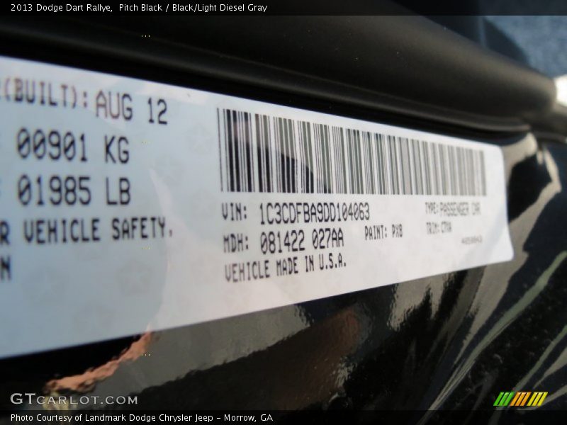 Pitch Black / Black/Light Diesel Gray 2013 Dodge Dart Rallye