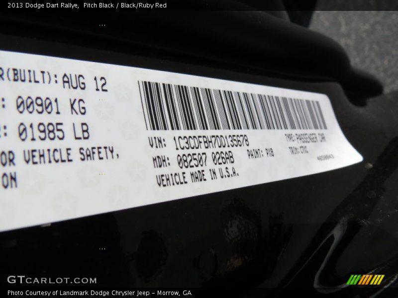 2013 Dart Rallye Pitch Black Color Code PX8