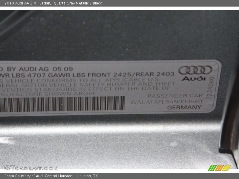 Quartz Gray Metallic / Black 2010 Audi A4 2.0T Sedan
