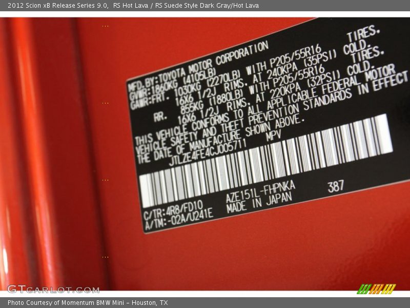 2012 xB Release Series 9.0 RS Hot Lava Color Code 4R8