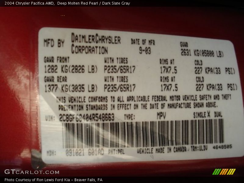 Deep Molten Red Pearl / Dark Slate Gray 2004 Chrysler Pacifica AWD