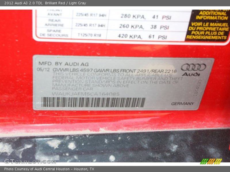 Brilliant Red / Light Gray 2012 Audi A3 2.0 TDI