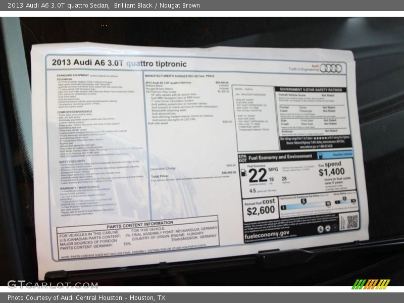  2013 A6 3.0T quattro Sedan Window Sticker