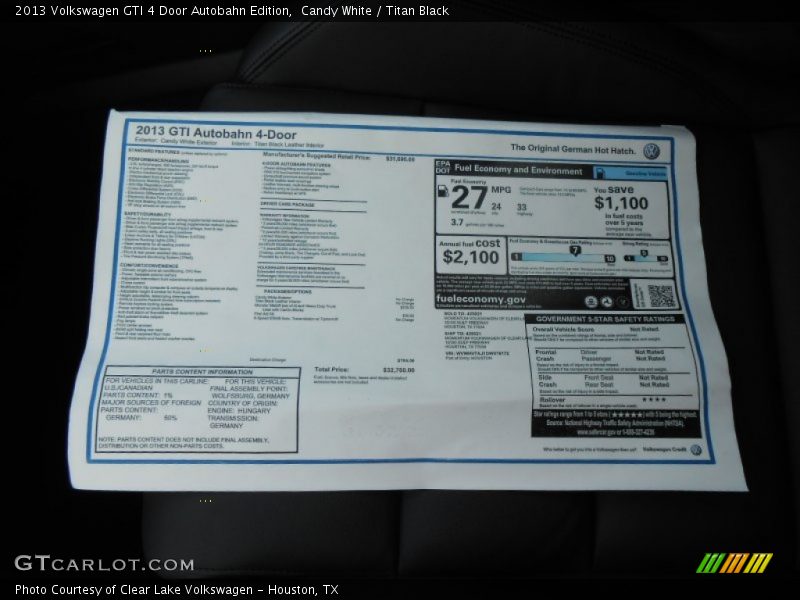 Candy White / Titan Black 2013 Volkswagen GTI 4 Door Autobahn Edition