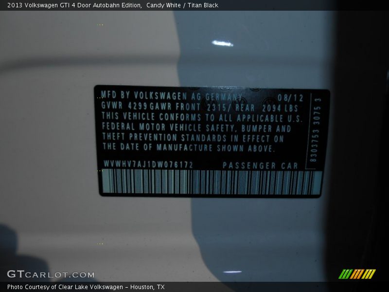 Candy White / Titan Black 2013 Volkswagen GTI 4 Door Autobahn Edition