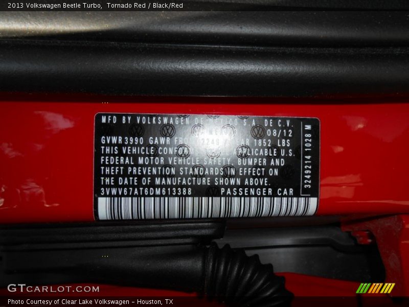 Tornado Red / Black/Red 2013 Volkswagen Beetle Turbo