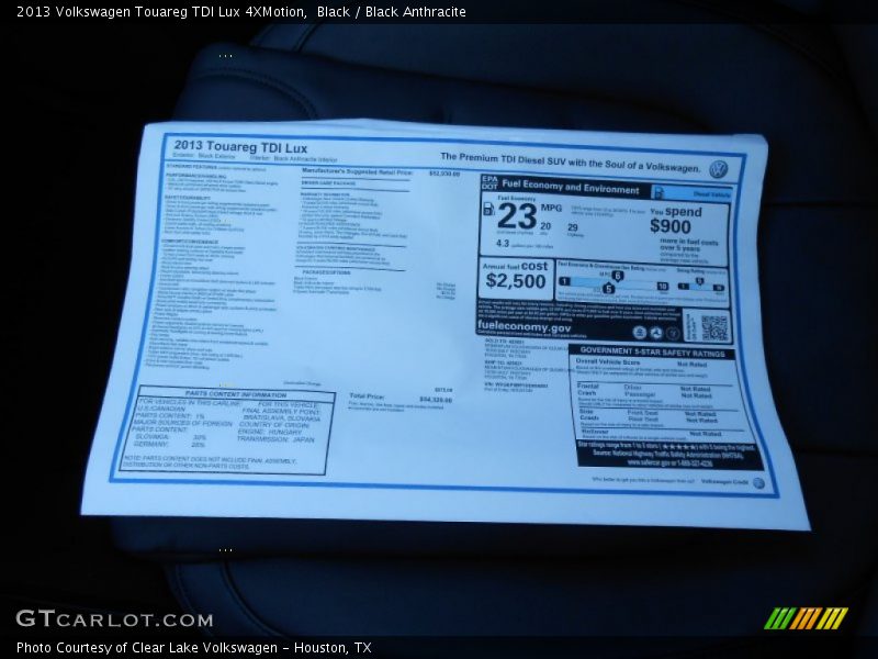 Black / Black Anthracite 2013 Volkswagen Touareg TDI Lux 4XMotion