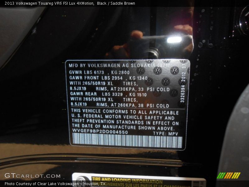 Black / Saddle Brown 2013 Volkswagen Touareg VR6 FSI Lux 4XMotion
