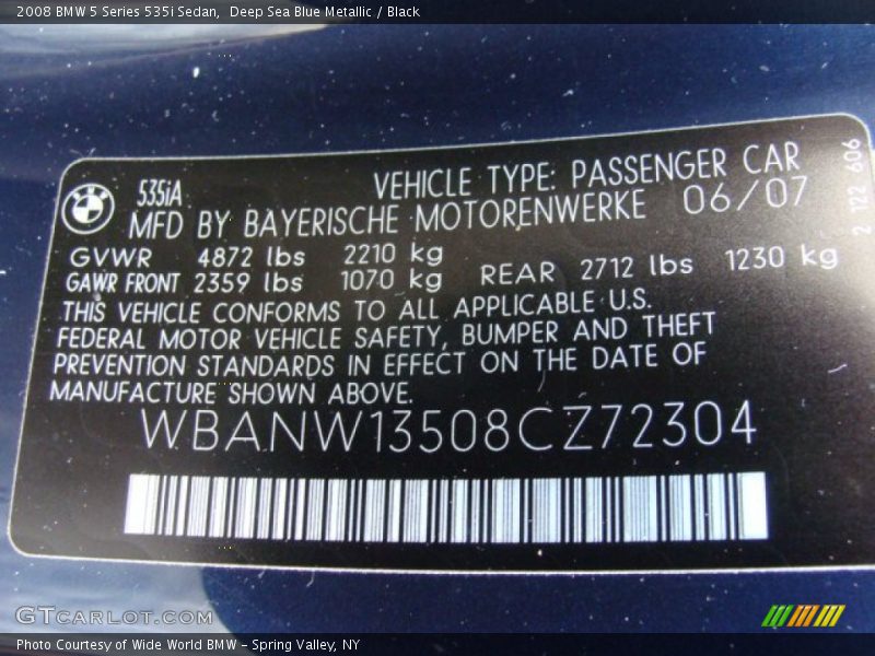 Deep Sea Blue Metallic / Black 2008 BMW 5 Series 535i Sedan