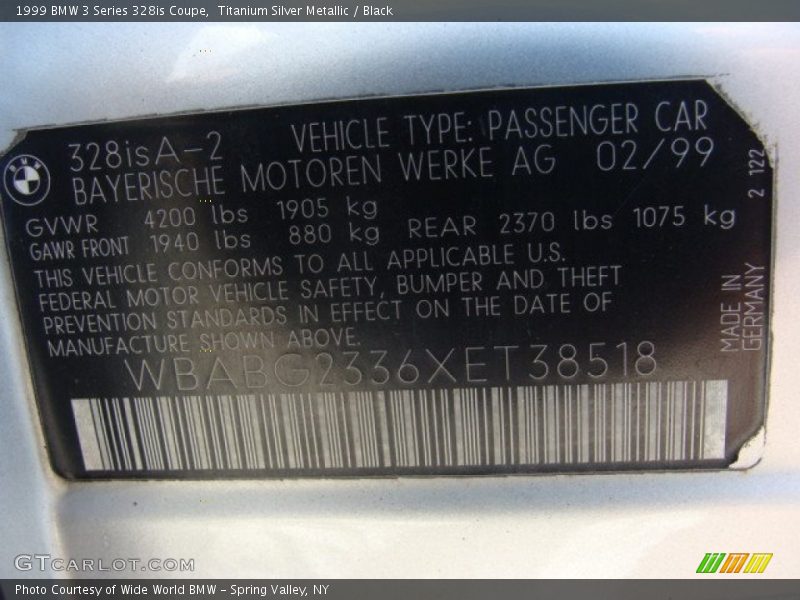 Info Tag of 1999 3 Series 328is Coupe