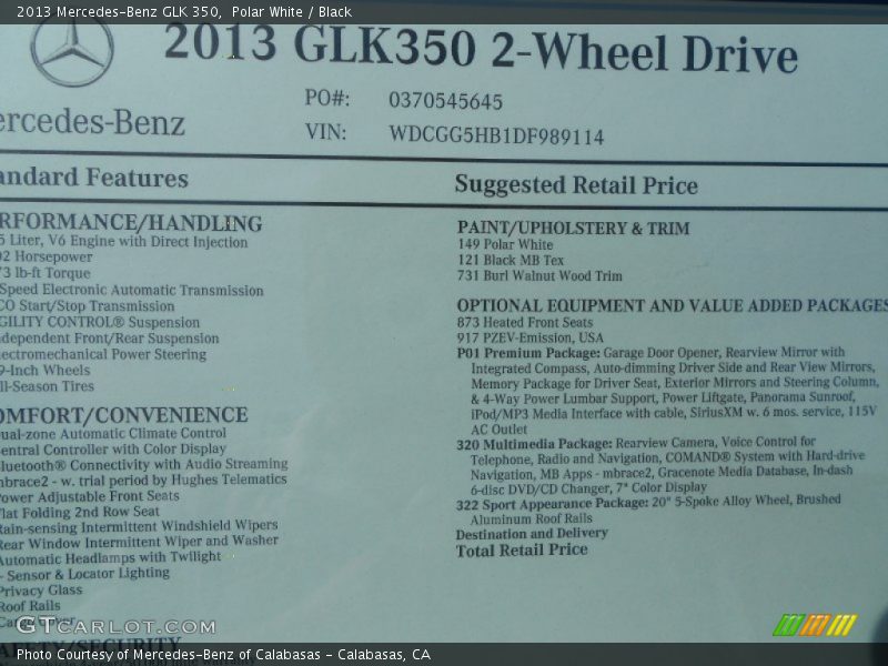 Polar White / Black 2013 Mercedes-Benz GLK 350