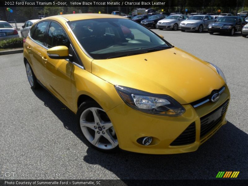 Yellow Blaze Tricoat Metallic / Charcoal Black Leather 2012 Ford Focus Titanium 5-Door