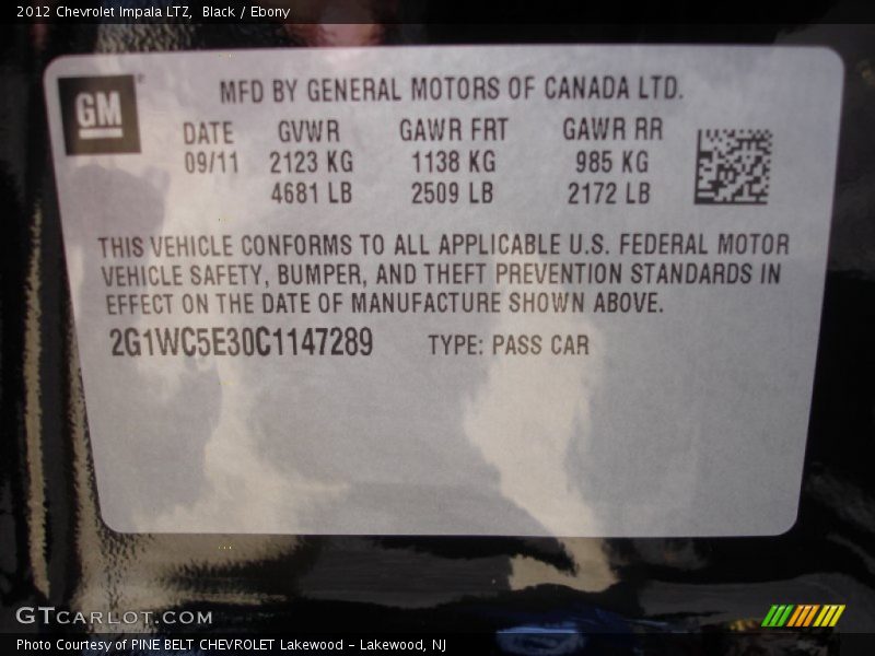 Black / Ebony 2012 Chevrolet Impala LTZ