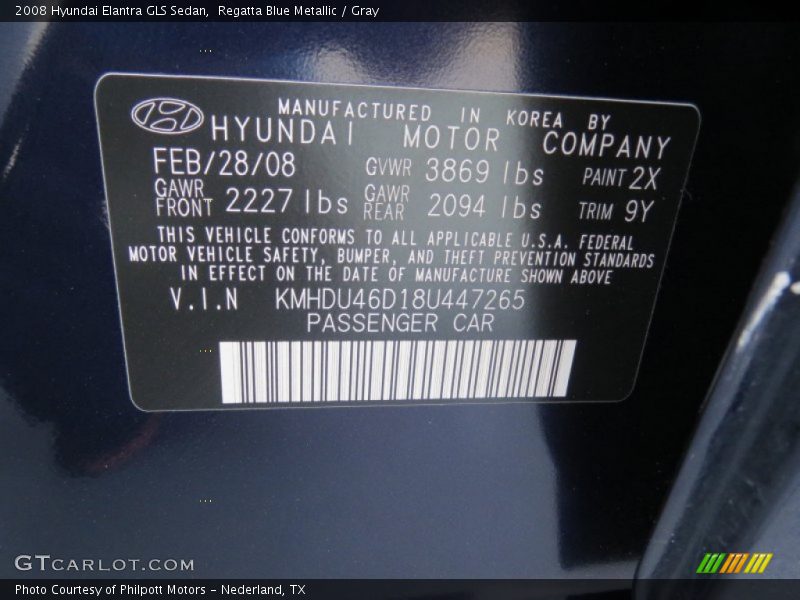 Regatta Blue Metallic / Gray 2008 Hyundai Elantra GLS Sedan
