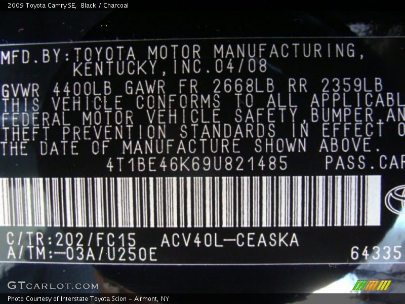 Black / Charcoal 2009 Toyota Camry SE