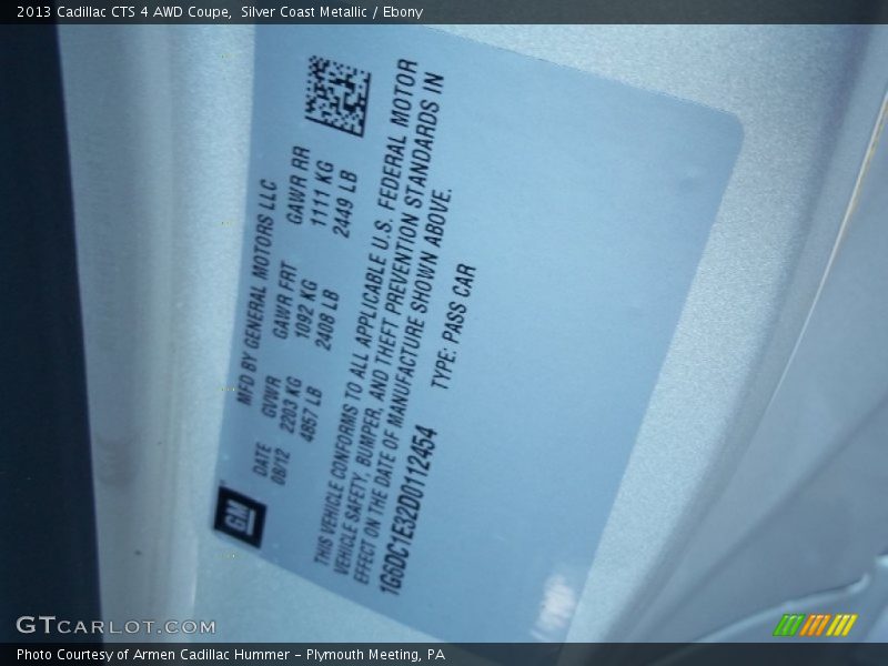 Silver Coast Metallic / Ebony 2013 Cadillac CTS 4 AWD Coupe
