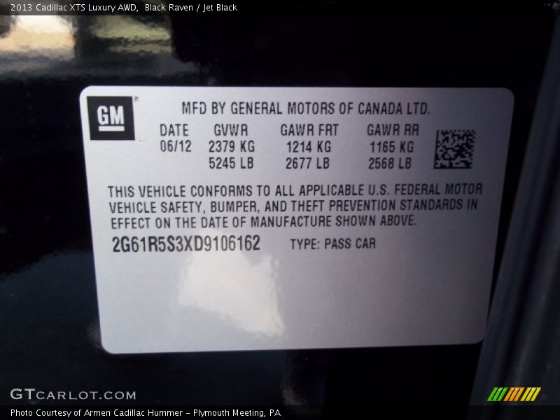 Info Tag of 2013 XTS Luxury AWD