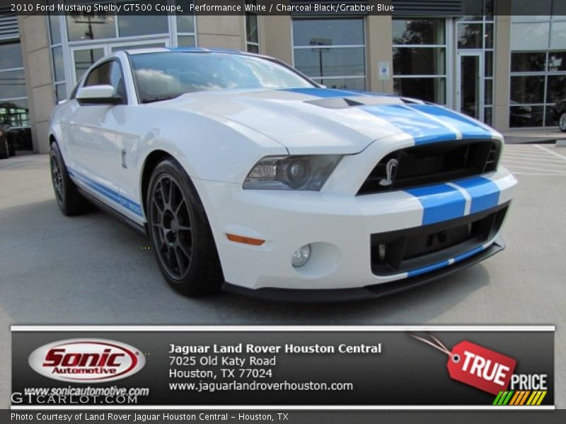 Performance White / Charcoal Black/Grabber Blue 2010 Ford Mustang Shelby GT500 Coupe