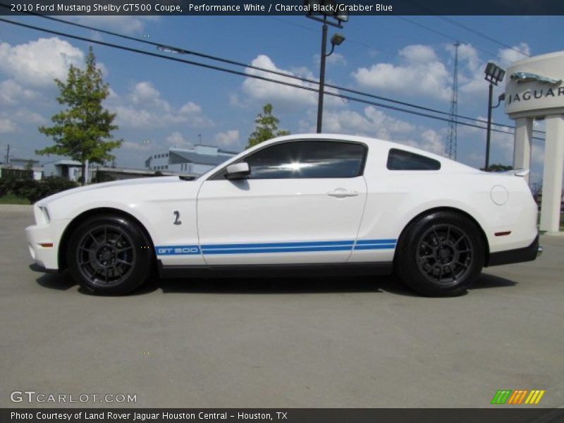 Performance White / Charcoal Black/Grabber Blue 2010 Ford Mustang Shelby GT500 Coupe