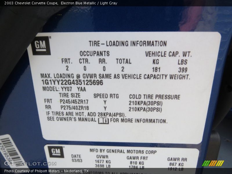 Electron Blue Metallic / Light Gray 2003 Chevrolet Corvette Coupe