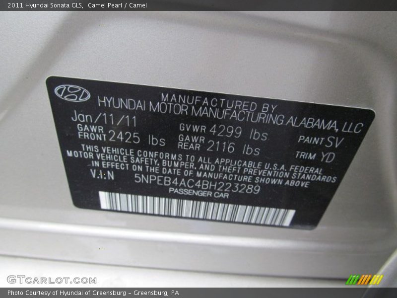 Camel Pearl / Camel 2011 Hyundai Sonata GLS