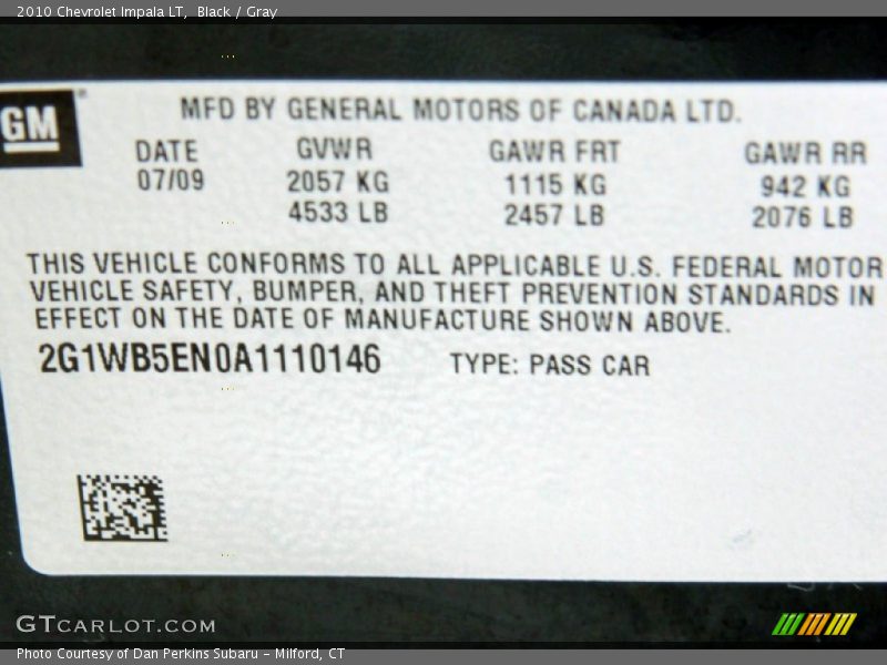 Black / Gray 2010 Chevrolet Impala LT
