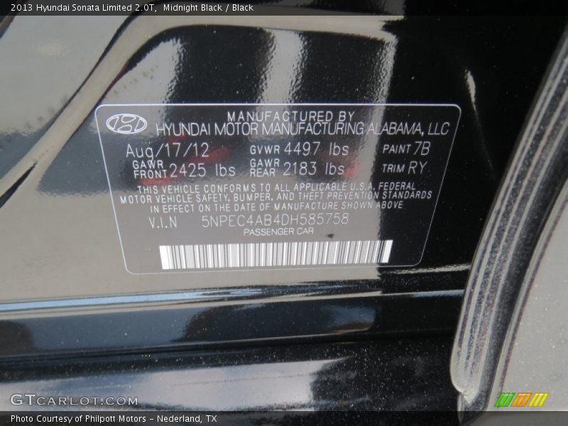 Midnight Black / Black 2013 Hyundai Sonata Limited 2.0T