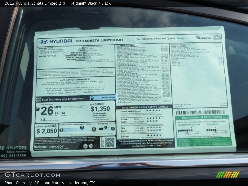 Midnight Black / Black 2013 Hyundai Sonata Limited 2.0T