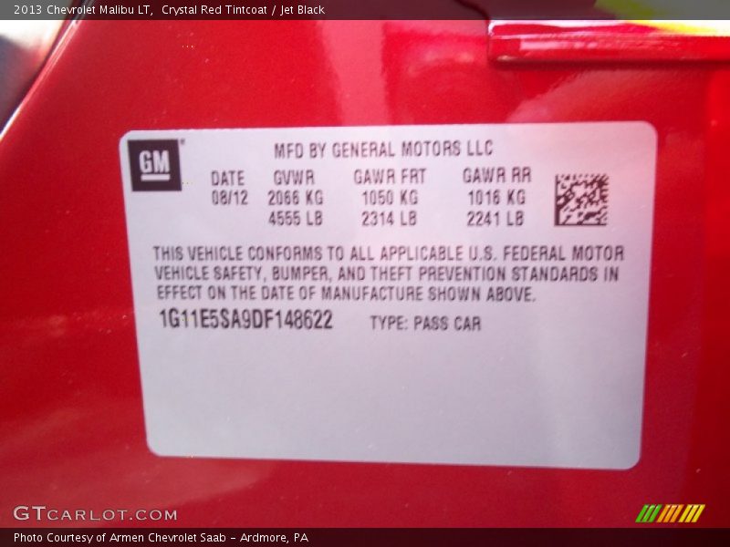 Crystal Red Tintcoat / Jet Black 2013 Chevrolet Malibu LT