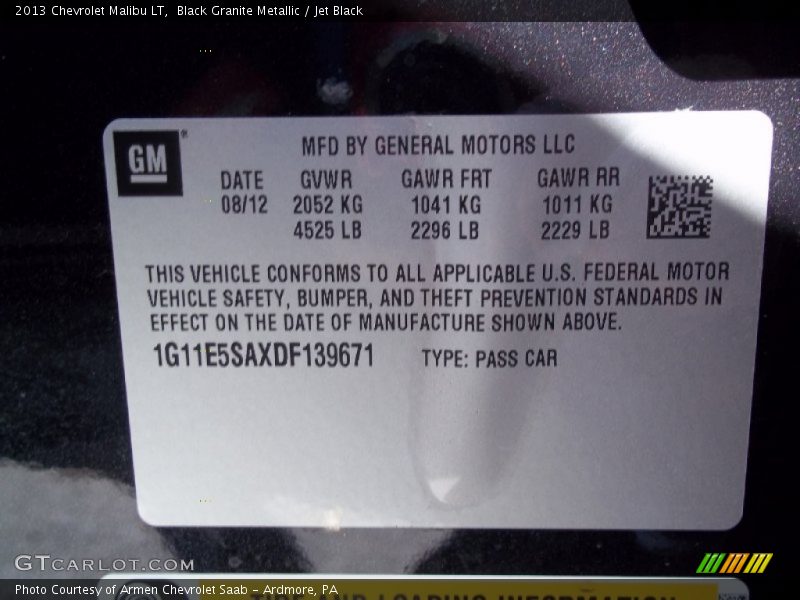 Black Granite Metallic / Jet Black 2013 Chevrolet Malibu LT