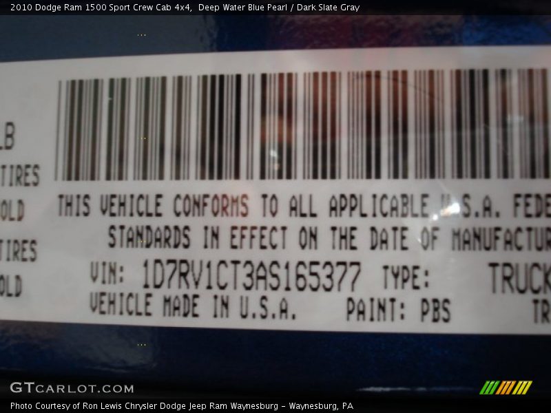Deep Water Blue Pearl / Dark Slate Gray 2010 Dodge Ram 1500 Sport Crew Cab 4x4