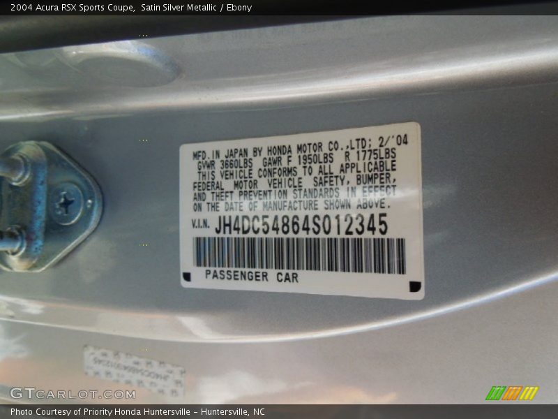 Satin Silver Metallic / Ebony 2004 Acura RSX Sports Coupe