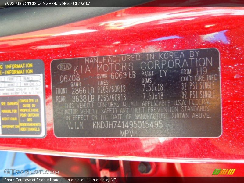 Spicy Red / Gray 2009 Kia Borrego EX V6 4x4