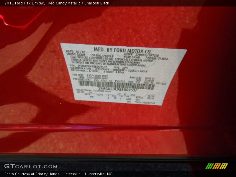 Red Candy Metallic / Charcoal Black 2011 Ford Flex Limited