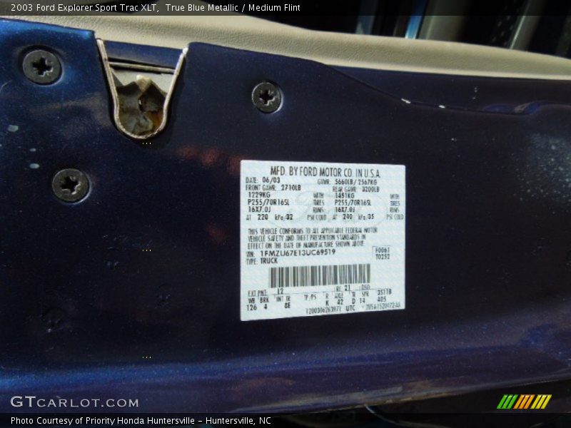 True Blue Metallic / Medium Flint 2003 Ford Explorer Sport Trac XLT