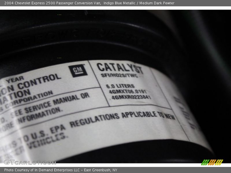 Info Tag of 2004 Express 2500 Passenger Conversion Van