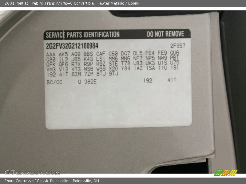 Pewter Metallic / Ebony 2001 Pontiac Firebird Trans Am WS-6 Convertible