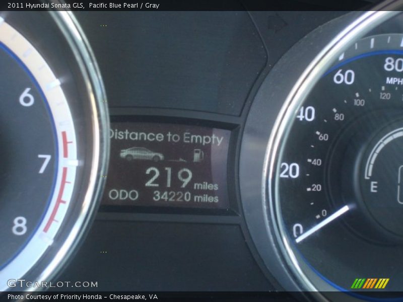 Pacific Blue Pearl / Gray 2011 Hyundai Sonata GLS